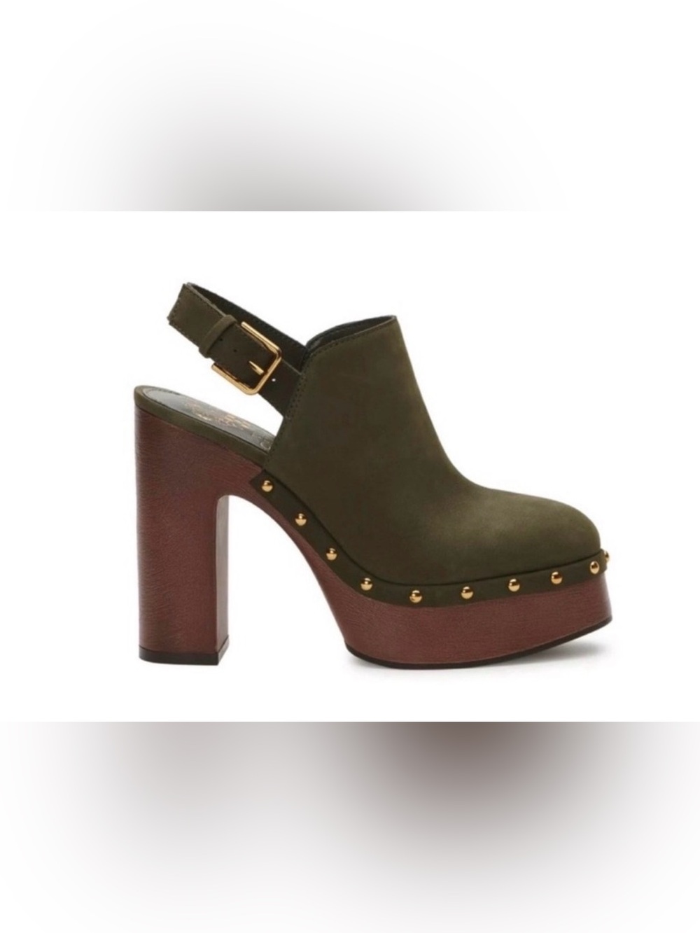 Vince Camuto Olive Suede Platform Clogs 8.5 / 39 Studded Slingback Heels